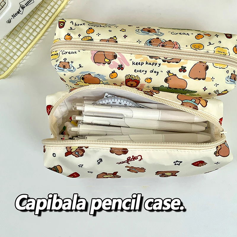 New Cute Kawaii Good-looking Capibala Pattern Print Stationery Bag Simple Pencil Case Pen Bag School Supplies Student Gift