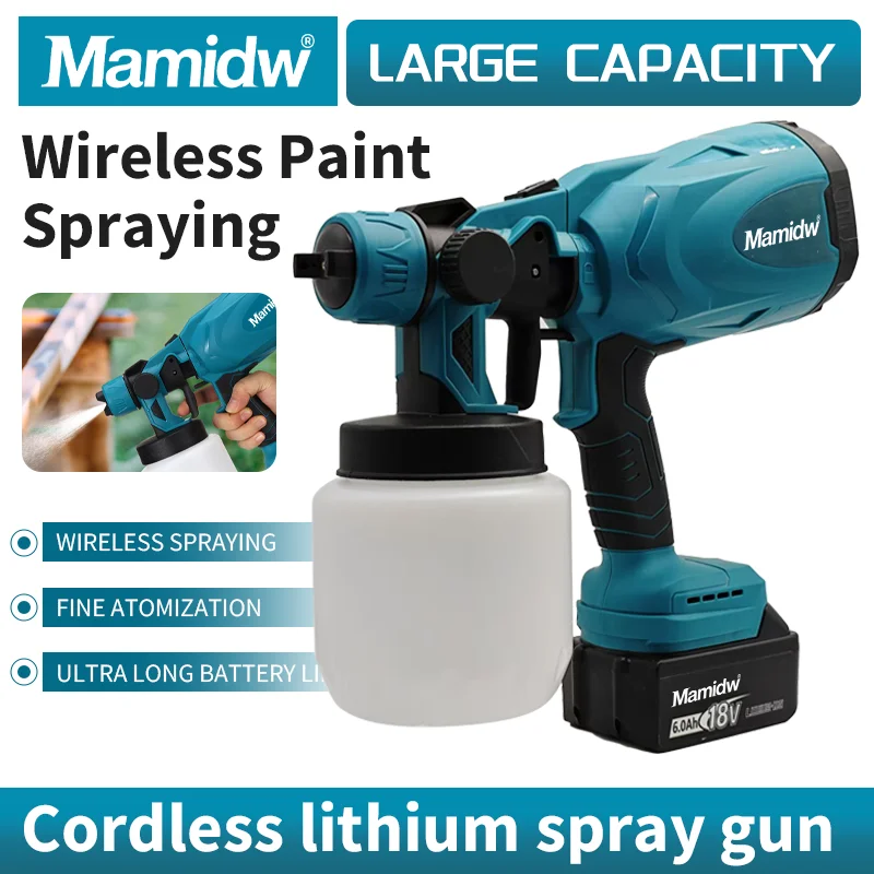 Pistola pulverizadora eléctrica de 1000ML para batería Makita, pulverizador de pintura inalámbrico de alta potencia de 18V, aerógrafo con revestimiento de acero para muebles de automóvil