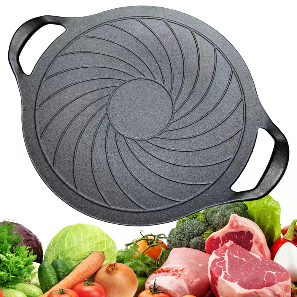 

15 Inch Iron Grill Skillet Nonstick BBQ Griddle Compatible for Gas Stove BBQ Grill Pan for Indoor Outdoor Grilling