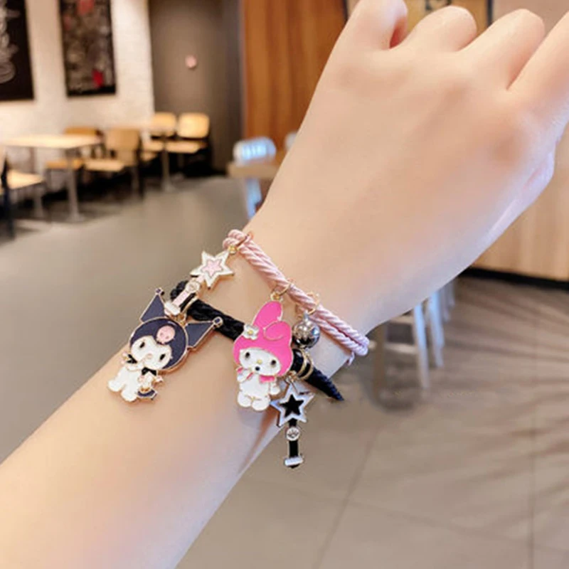 1 Pair Sanrio Accessories Bracelet Kuromi Melody Magnetic Small Rubber Band Couple Girlfriend Cartoon Aluminum Alloy Girl Gift