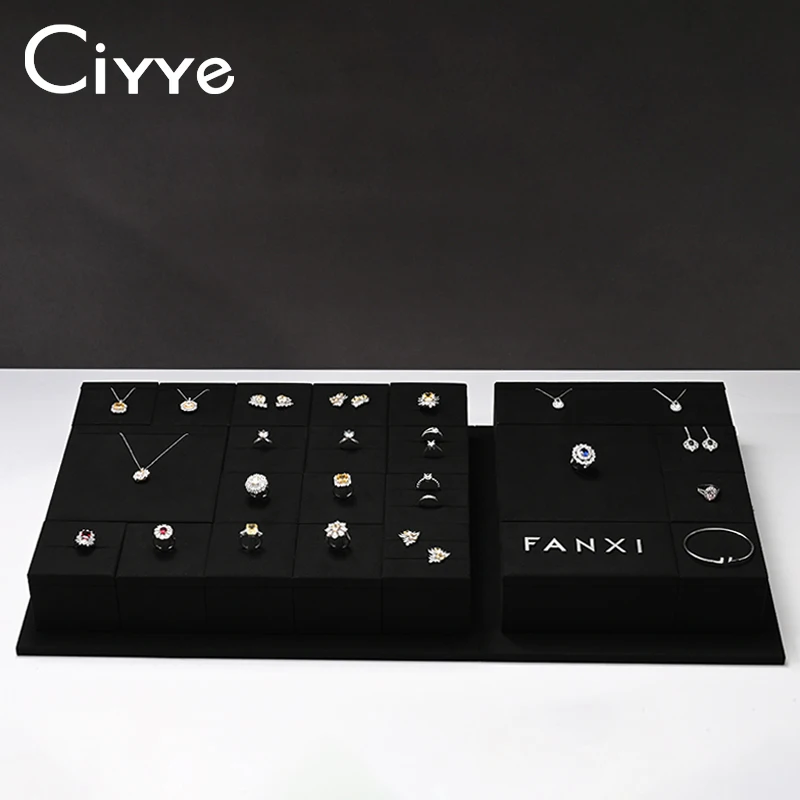 Ciyye Black Premium Jewelry Display Props for Rings Necklaces Earrings Display Counter Showcase Block Jewelry Display Stand Set