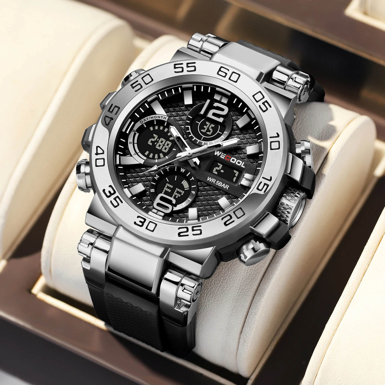 WECOOL W-822 50M Waterproof Dual Display Watch for Men - LED Backlight Alarm Chronograph Stopwatch Sport