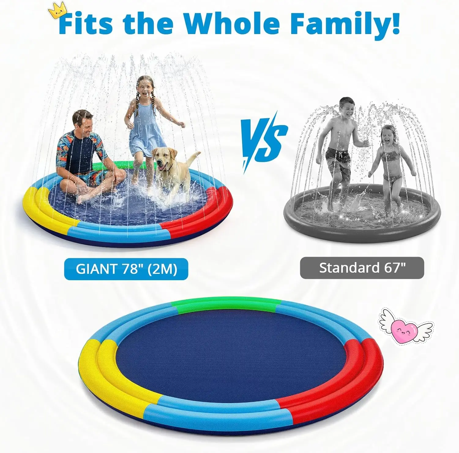 Sprinkler Play Mat PVC Material Large Size Non-Slip For Kids & Dogs For Toddlers Summer Blue
