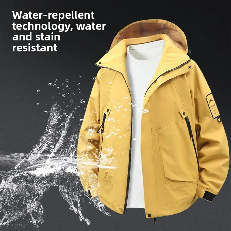 

Весна-Осень 2024, новинка, водонепроницаемая куртка для улицы, функциональная моя, рабочая одежда, пальто со шляпой, полиэстер, нейлон...