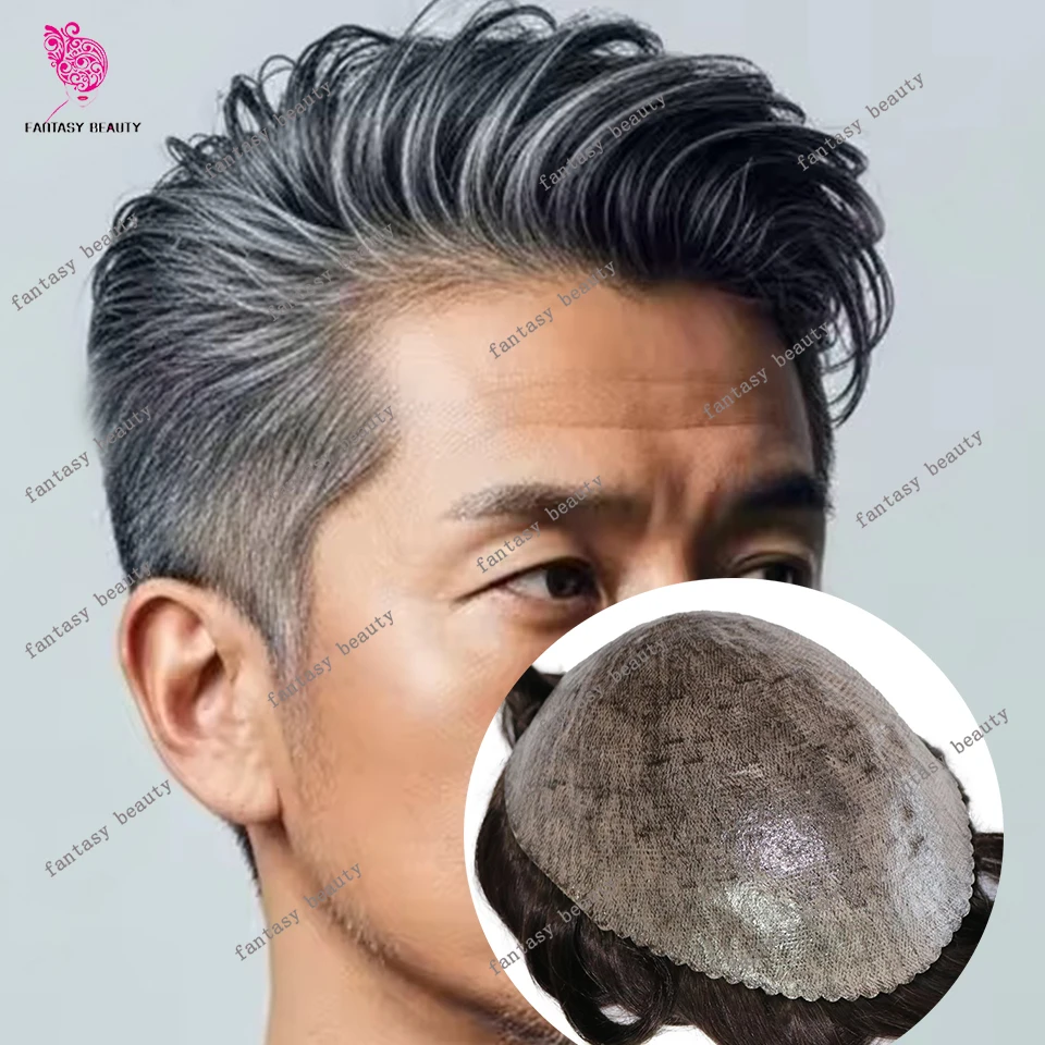 

Незаметный мужской капиллярный протез с натуральной линией роста волос, тонкой полиуретановой системой (PU), черный/серый (1B40, 1B65), прочная основа из искусственной кожи, долговечный парик