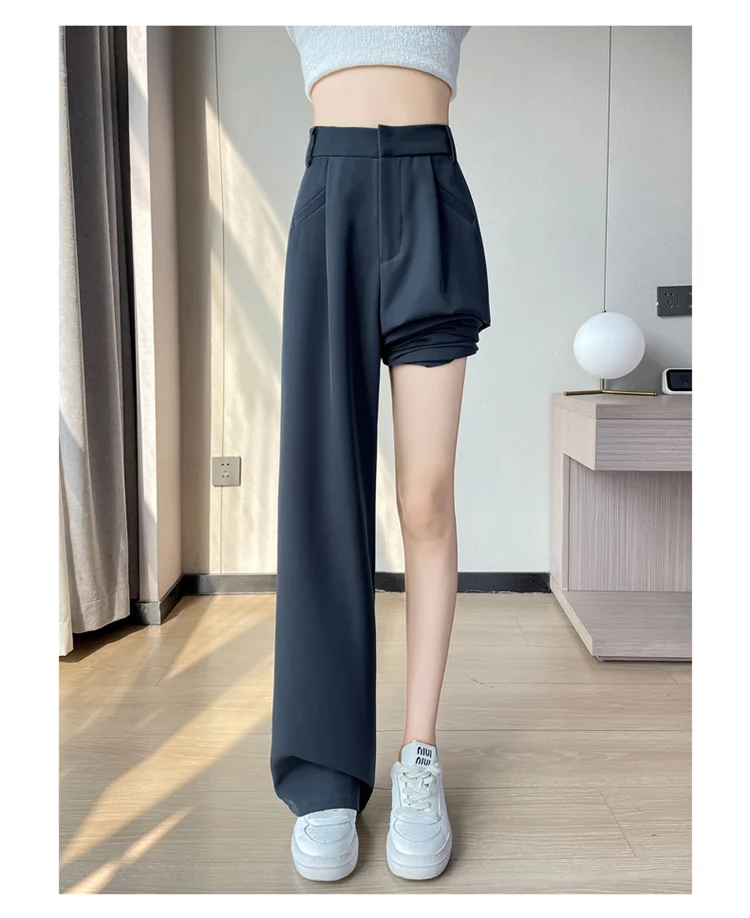 Spring 2024 New Fashion All-Match Simple Office Suit Pants Wide-Leg Pants High Waist Narrow Straight Casual Mop Pants Women