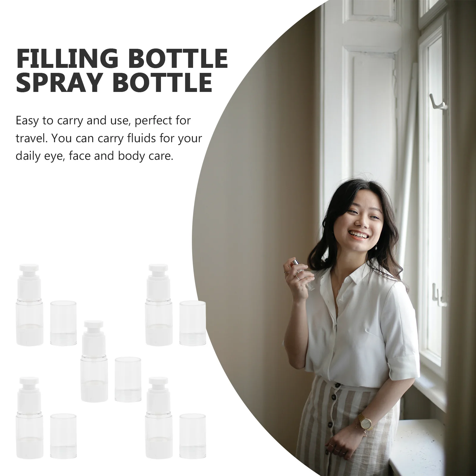 

10pcs Travel Spray Bottles Portable Plastic Reusable Vacuum Sub Not Leak Easy Carry refillable White Containers Sprayer