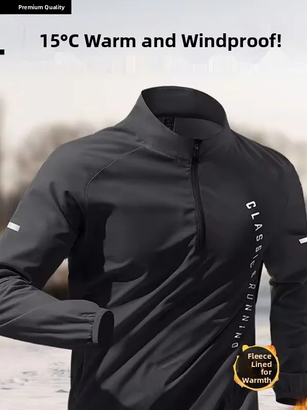 Fleece Lined Long Sleeve Zip up Hoodie Men's Winter Warm Running Training Top Quick Dry Breathable Polyester Fitness Sportswear