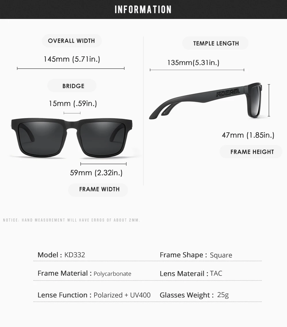 Neue hochwertige quadratische Sonnenbrille für Herren der Marke KDEAM, farbige Sport-Polarisations-Sonnenbrille mit reflektierender Beschichtung und verspiegelten Gläsern – Detail 4