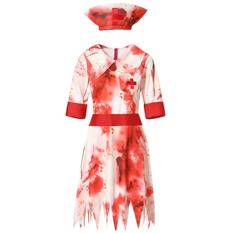 Ladies Scary Nurse Uniform Fancy Dress Cosplay Bloody Zombie Nurse Women Halloween Costume