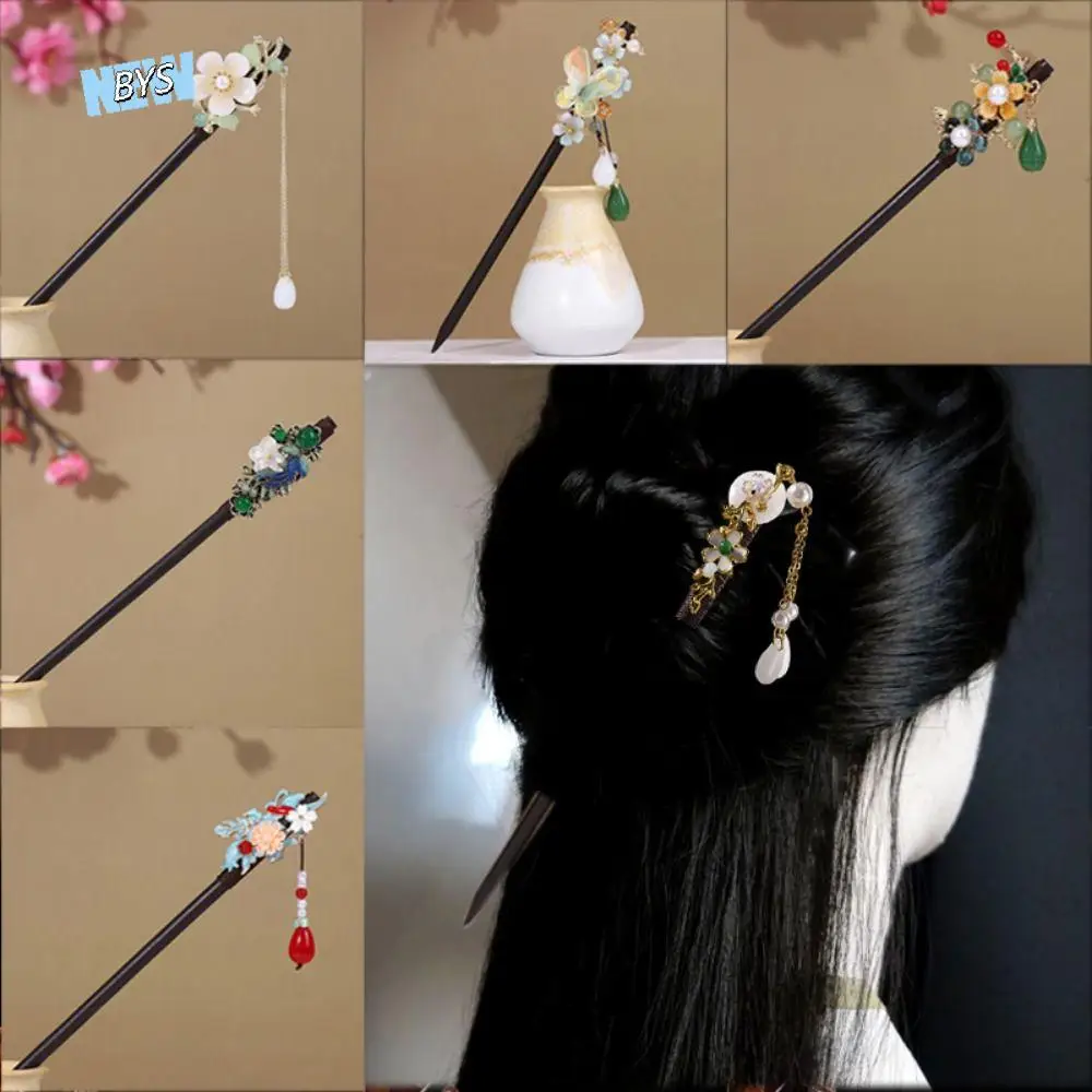 

Hair Ornament Ancient Style Chinese Hair Stick Wooden Handmade Flower Hair Forks with Tassel VIntage Hairpin for Pan Headdress