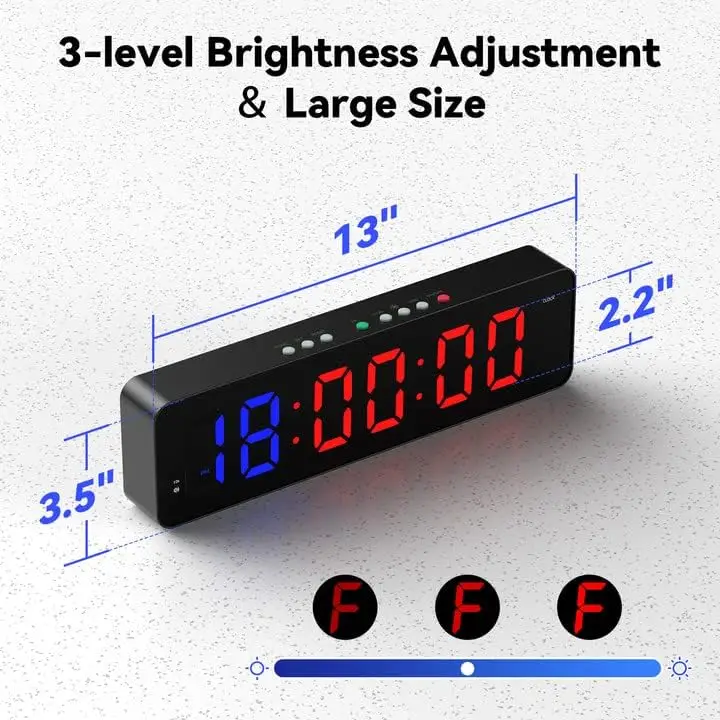 체육관 타이머 LED 운동 콜크 카운트 다운 업 시계, 울트라 클리어 디지털 디스플레이, 멀티 장면 리모컨 포함, 2.2 인치, 12 인치 x 3.5 인치