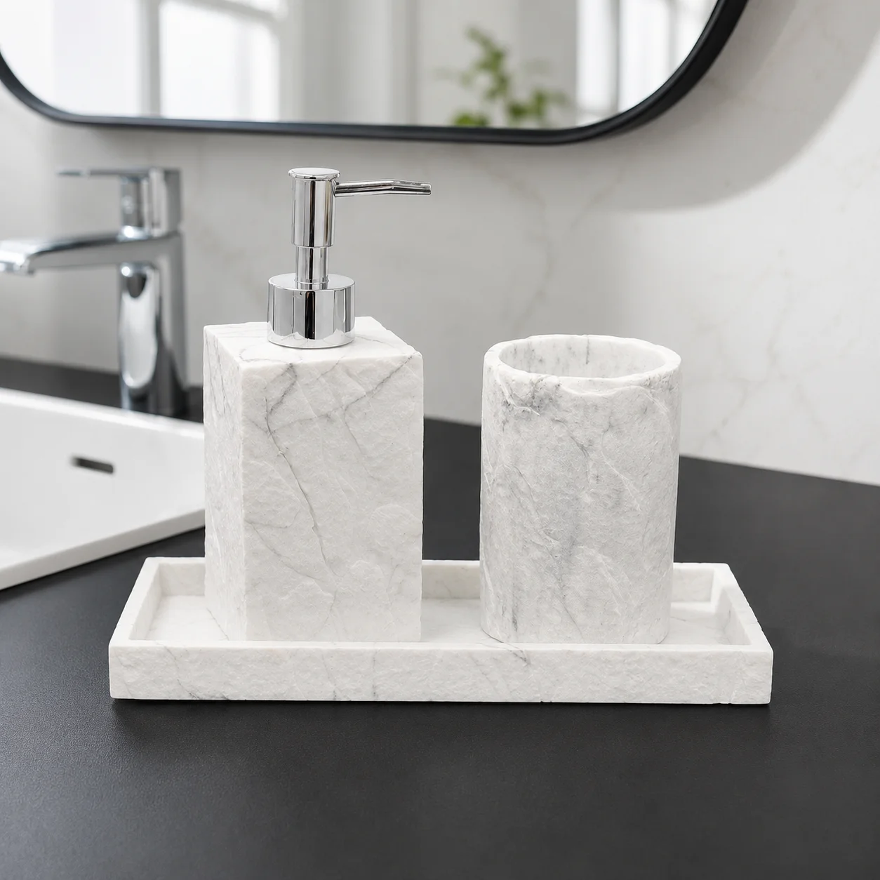 3pcs/set Bathroom Accessories Set Housewarming Gift Soap Dispenser Tray Tumbler for Countertop Vanity Bathroom