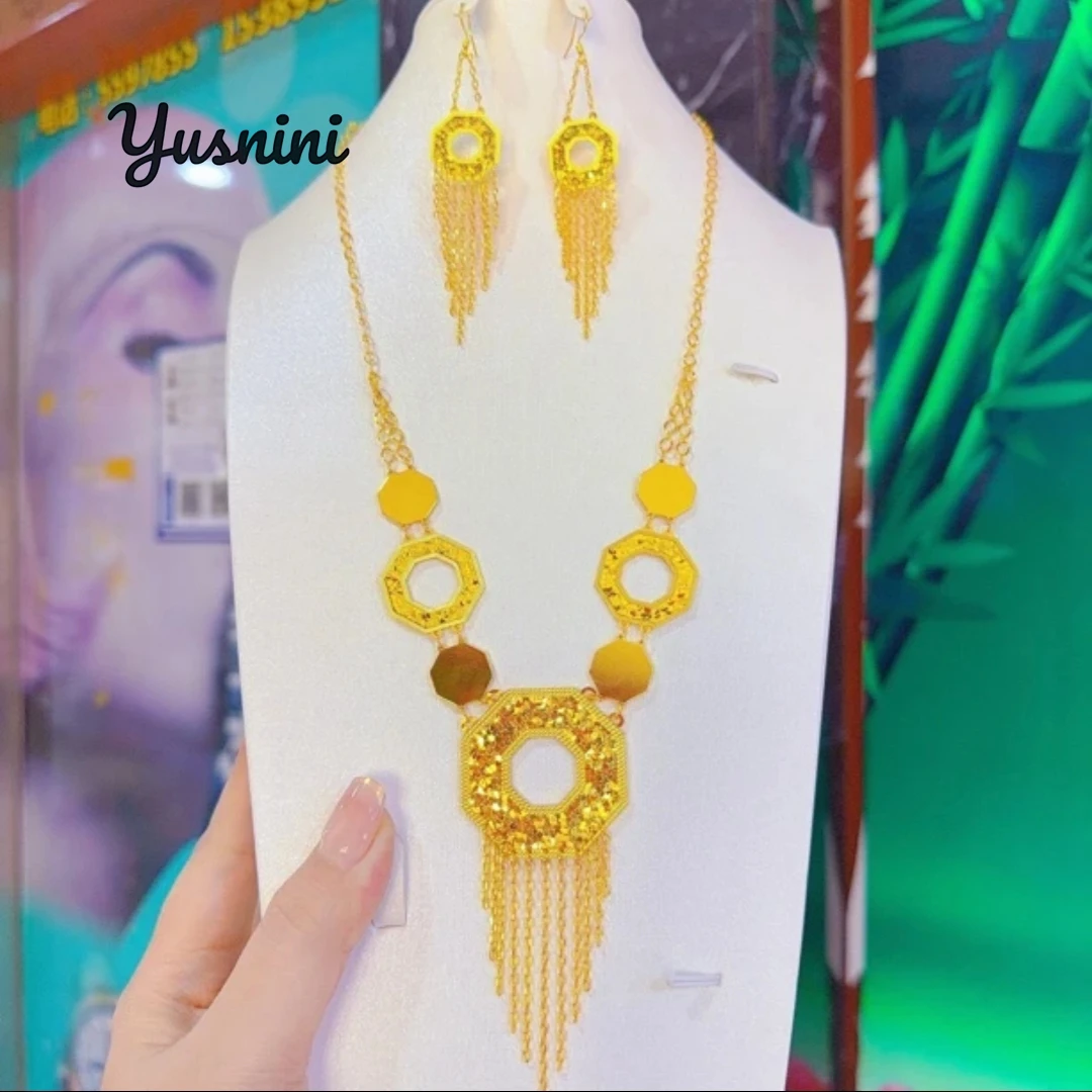 

New Dubai 24K Gold Plated Bridal Wedding Accessories Necklace Earrings Jewelry Set YY10932
