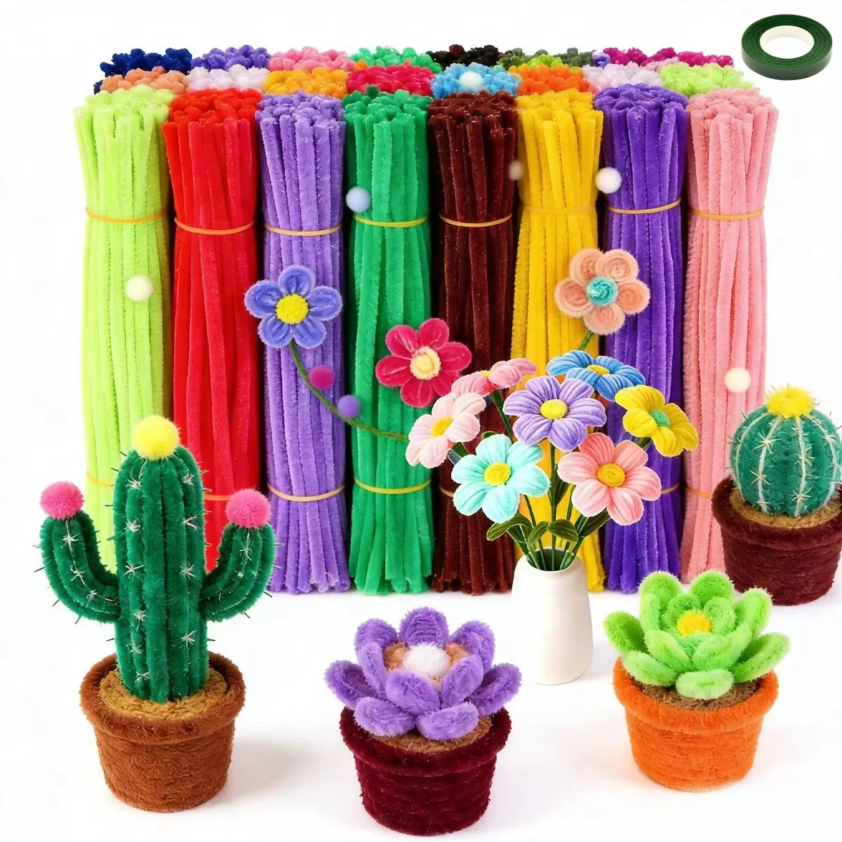 {Total 99 peças} 98 peças de Hastes de Chenille para Artesanato com 1 Fita para Projetos de Arte DIY, Artesanato Criativo, Decorações de Festas e Projetos Artísticos