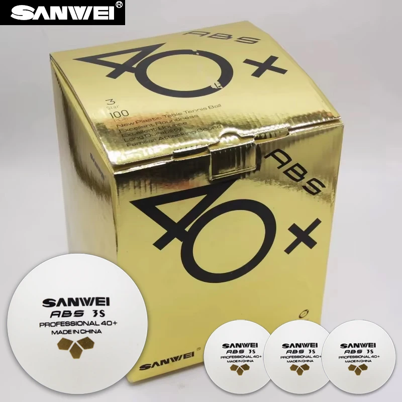 

SANWEI 3-звездные мячи для настольного тенниса с золотой этикеткой, новый материал ABS, 40+ мячей для пинг-понга со швом, высокоэластичные мячи для настольного тенниса