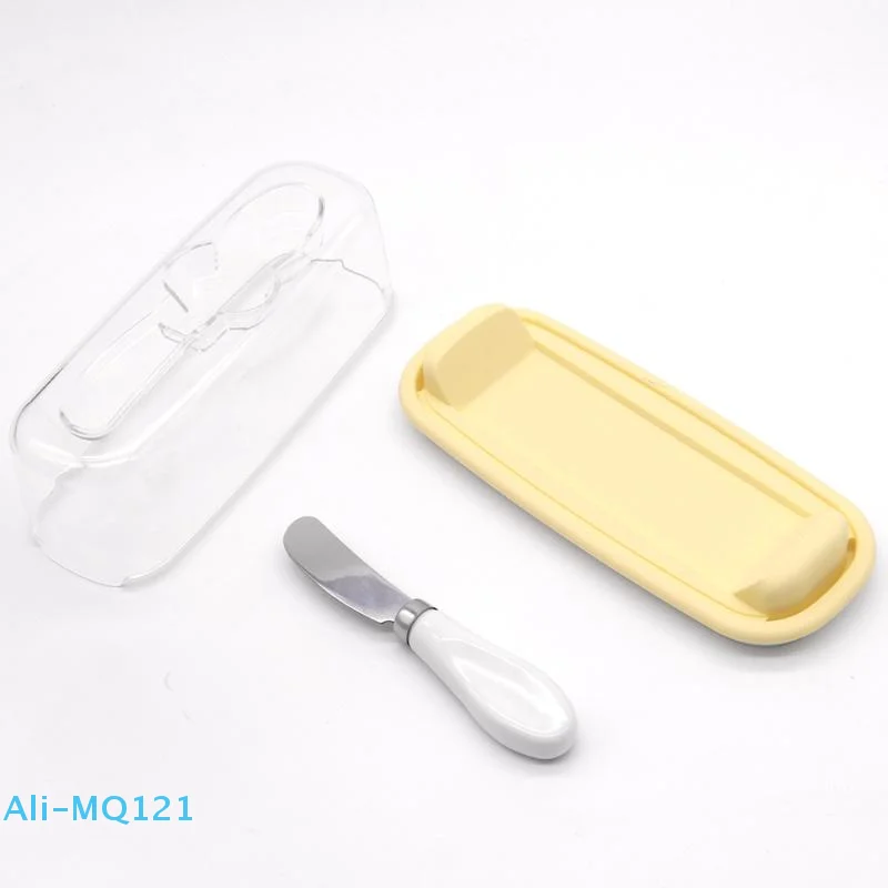 【M】Butterschotel met deksel Botercontainer met botermes Boterschotel voor aanrecht Plastic boterschalen met siliconen bodem