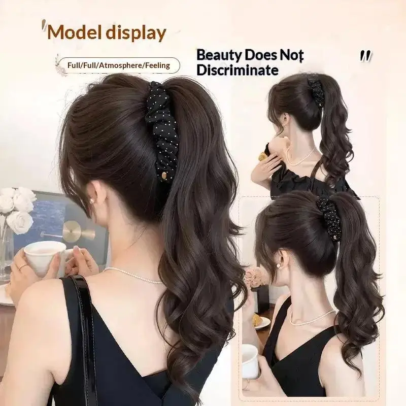 Koreanische Pferdeschwanz-Perücke für Damen mit Polka Dots und Bananenwellen für Mehr Volumen und Dicke - Modisches Accessoire – Detail 3