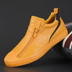 Leather Casual Shoes High Top Men's Sneakers Fashion Comfortable Loafers Yellow Autumn Men Shoes Moccasins Non Slip Ankle Boots