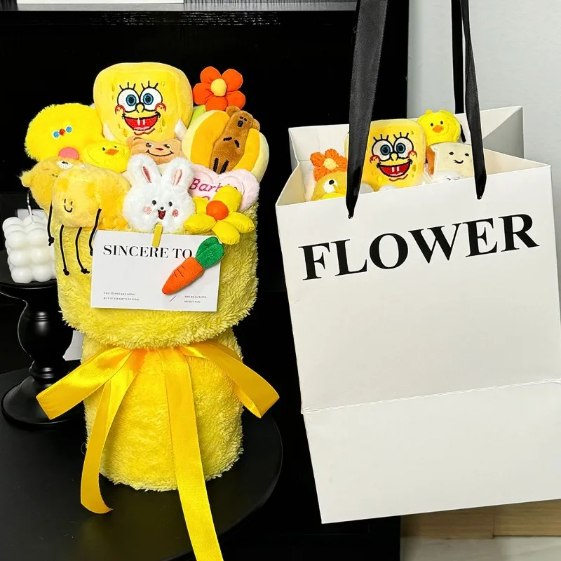 

SpongeBo Plush Doll Bouquet Finished Cartoon Gift Perfect Birthday Christmas Valentine's Day Present for Girls Best Friends New