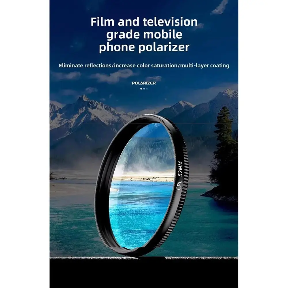 Filtre polarisant pour téléphone Portable, 52mm, élimine les réflexions, filtre CPL haute définition avec Clip, réduit l'éblouissement, Portable