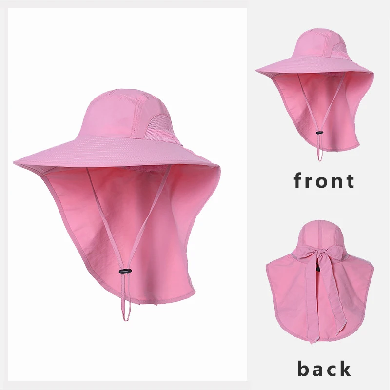 Summer Women Sun Hat with Shawl Large Bowknot Solid Color Breahtable Bucket Cap Quick Drying Anti-UV Outdoor Travel Beach Hat