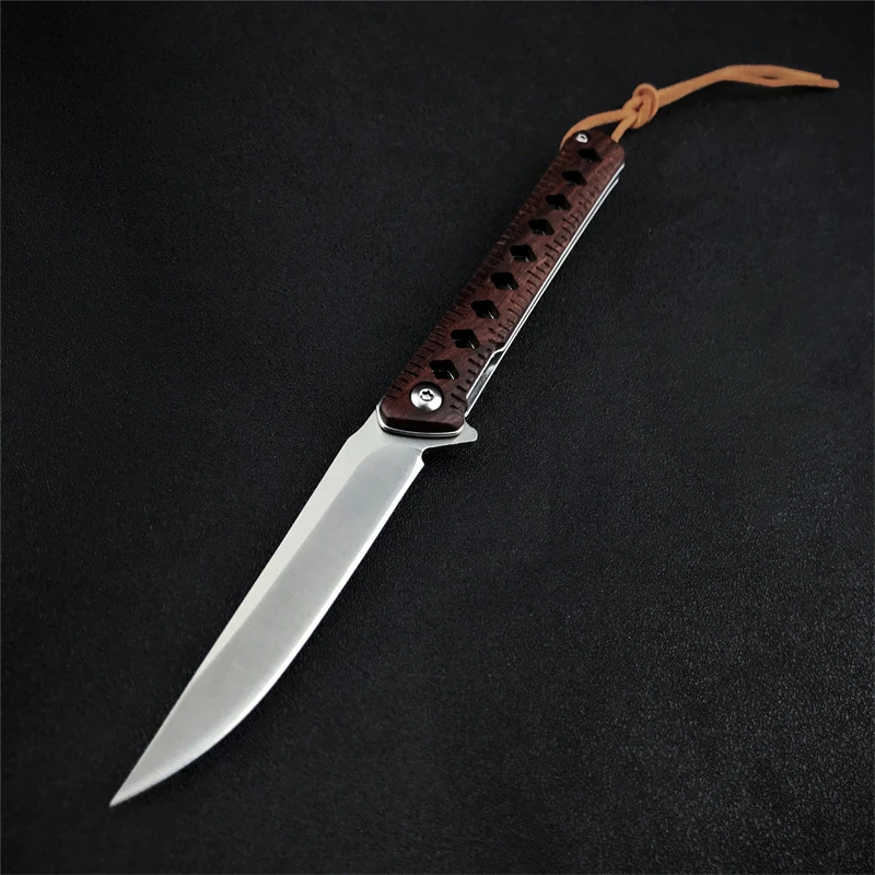 Outdoor convenient D2 folding knife, rosewood handle camping hunting tactical fishing, used for any cutting EDC pocket knife