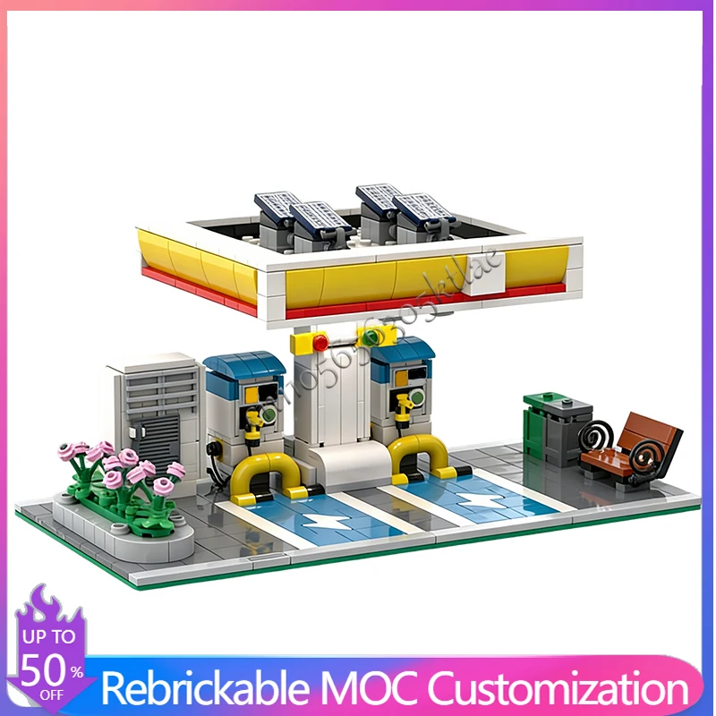 621 PCS Construction EV Charging station MOC Customize Modular Building Block Design Simple Brick Model DIY Toy Birthday Gift