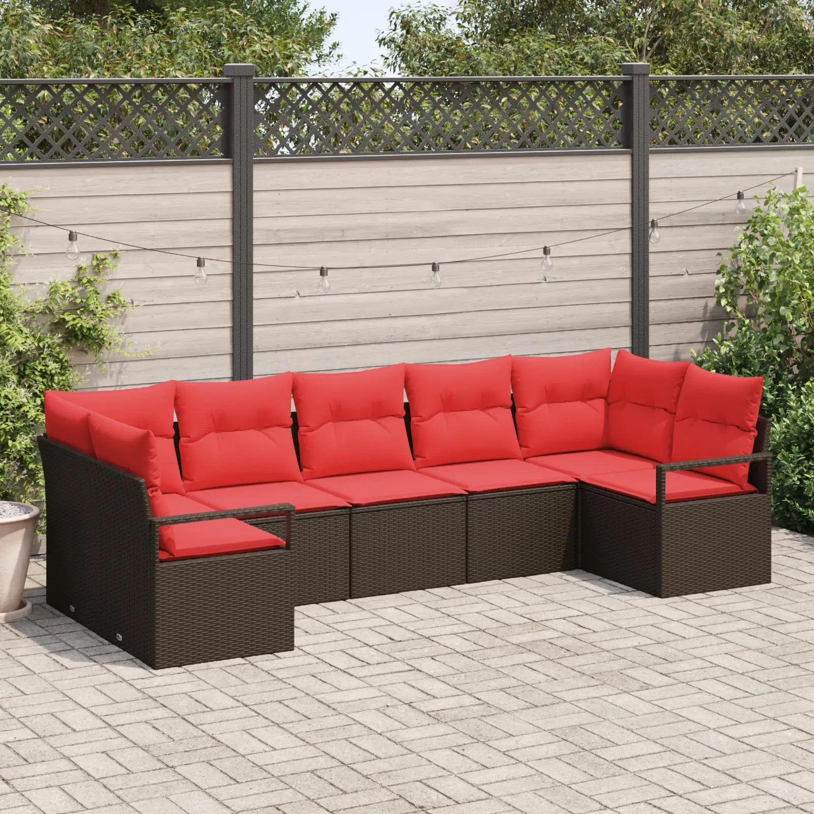

Comfortable 7 Piece Outdoor Sofa Set with Cushions Stylish Brown Poly Rattan Garden Furniture for Patio Balcony and Backyard
