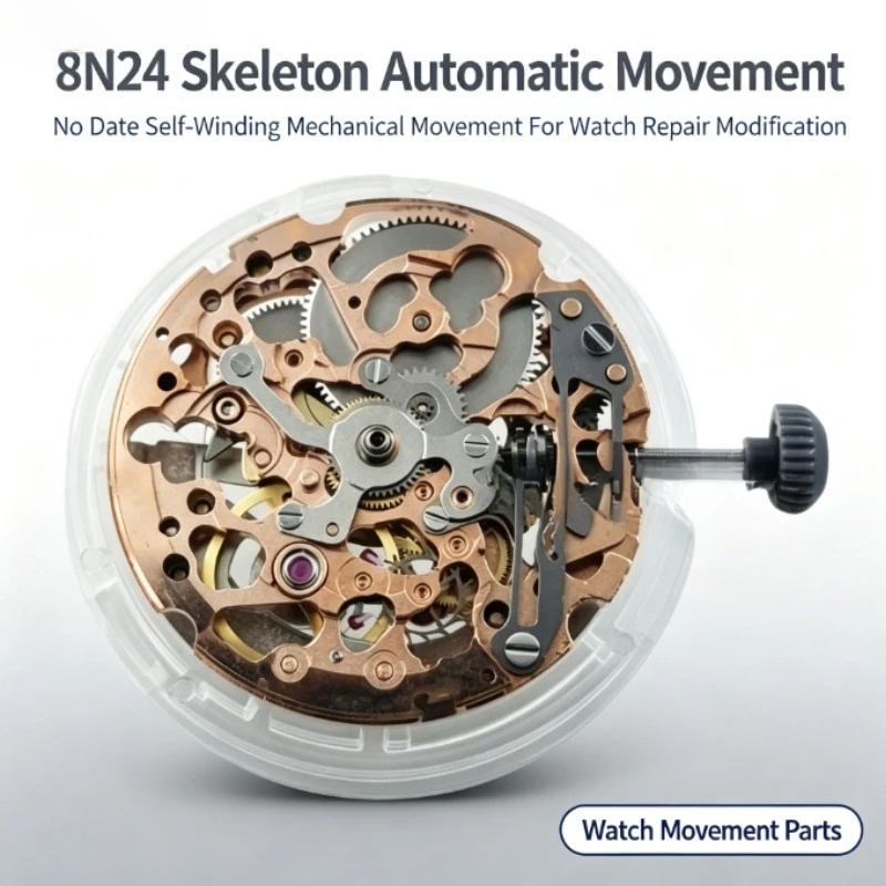 For 8N24 Skeleton Automatic Mechanical Movement No Date Hollow Self Winding Watch Movement Replacement Parts