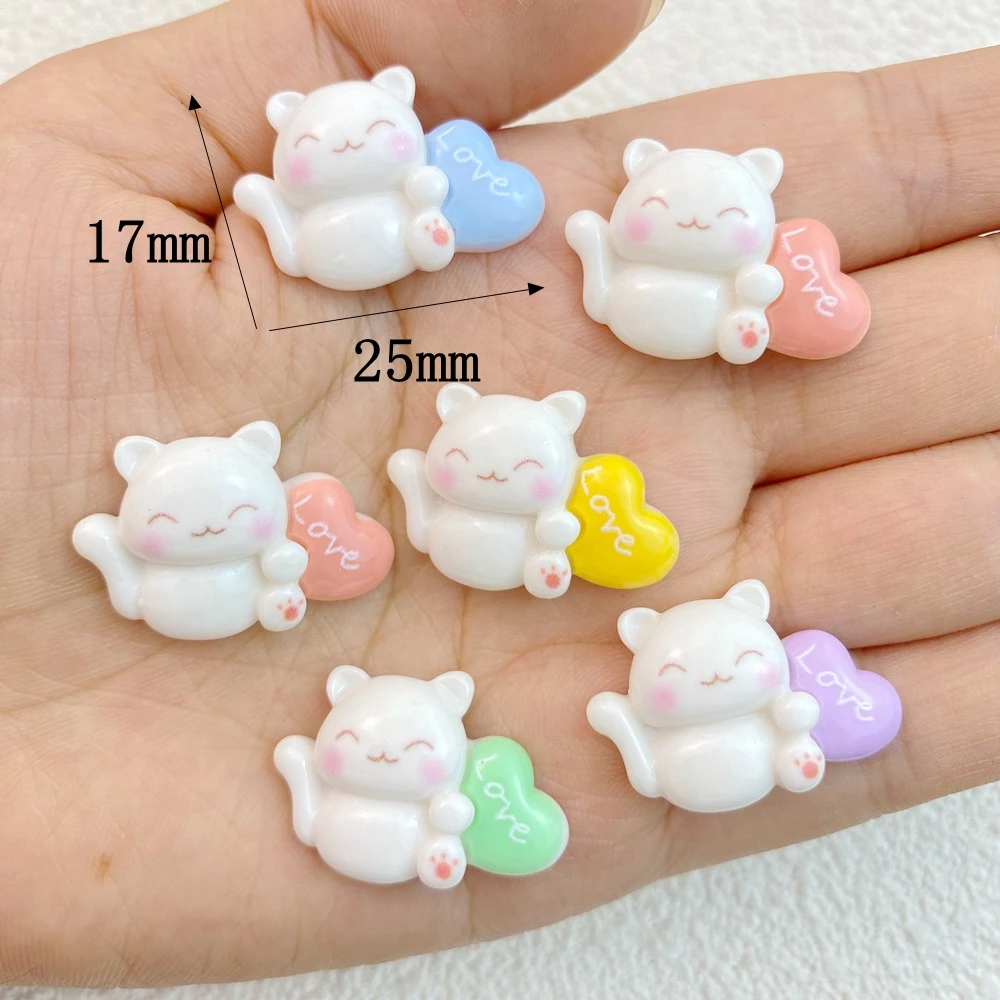 10Pcs New Cute Resin Mini Heart Shaped Cat Flat Back  Ornament Jewelry Making Manicure Hairwear Accessories