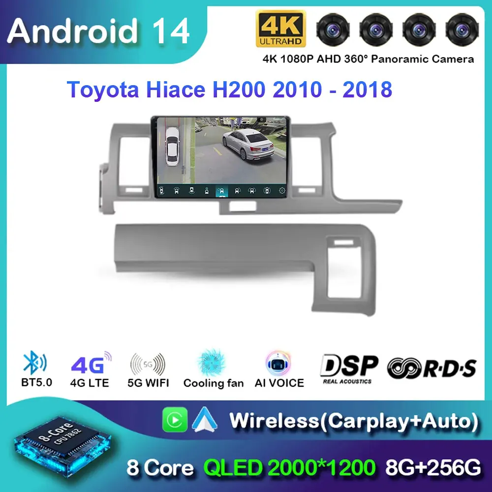 Android 14 For Toyota Hiace H200 2010 - 2018 RHD Car Radio Player Android Auto Stereo Head Unit GPS Navigation Touch Screen 4G