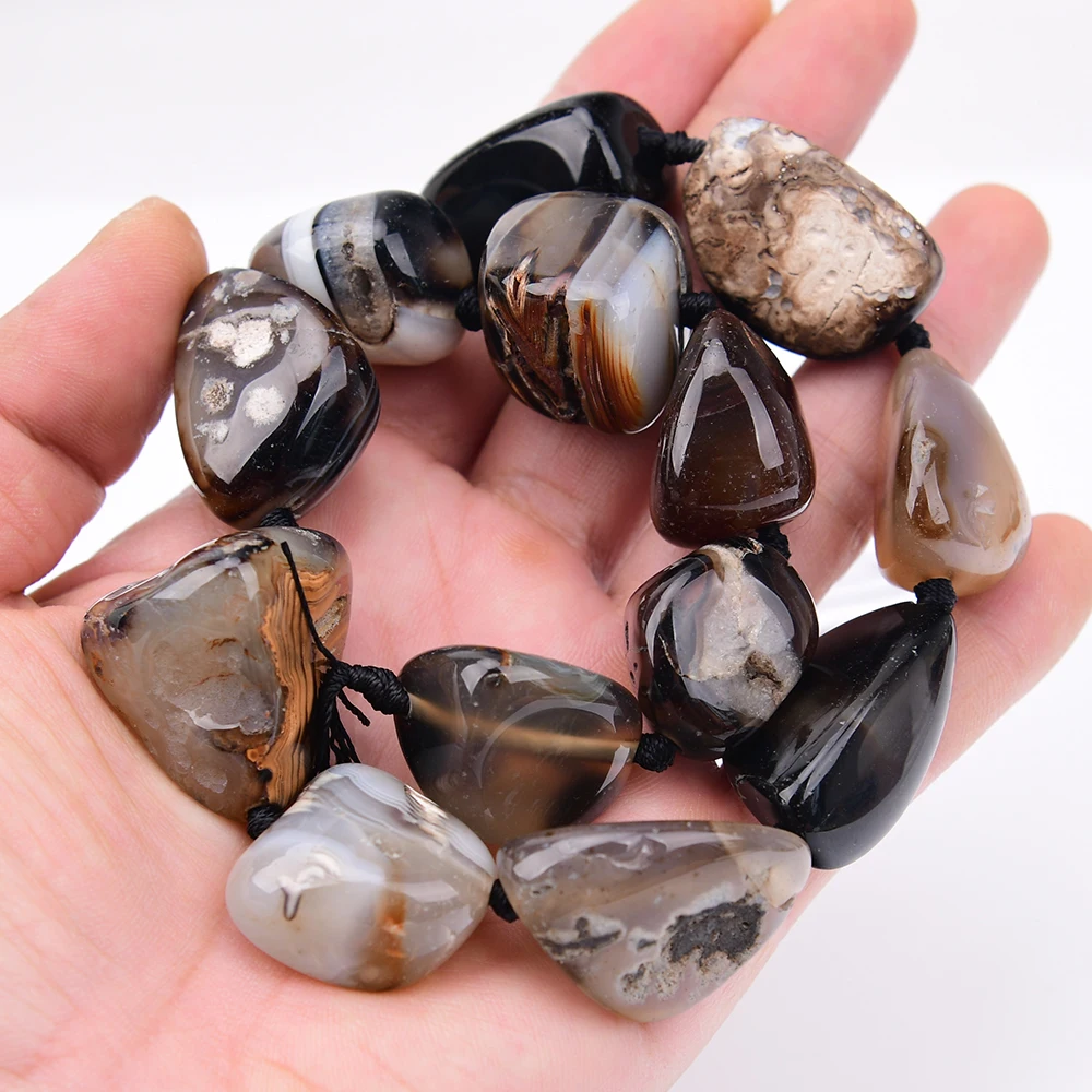 APDGG Big Size Natural Mix Black Agate Stone With Geode Quartz Irregular Nugget Loose Pendant Beads 16'' Strand view 5