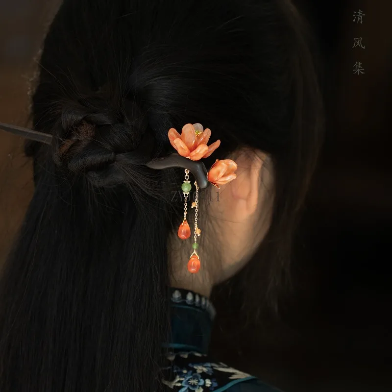 골동품 머리핀 여성 산책 술 디스크 머리 나무 머리핀 치파오 머리 장식 새로운 중국어 액세서리