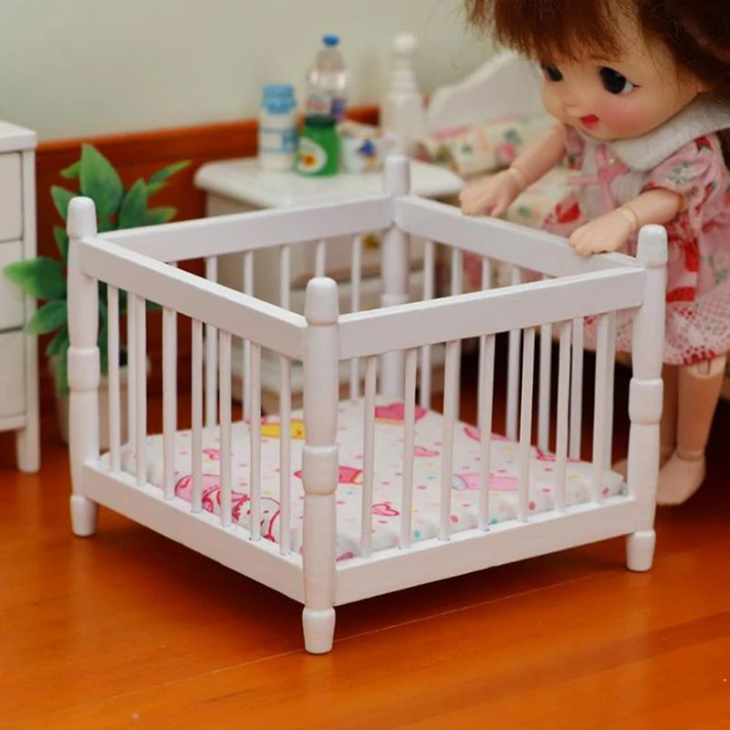 

1:12 Dollhouse Miniature Baby Bed DIY Simulated Wooden Crib Baby Doll Cradle Bed Furniture Model For Dollhouse Room