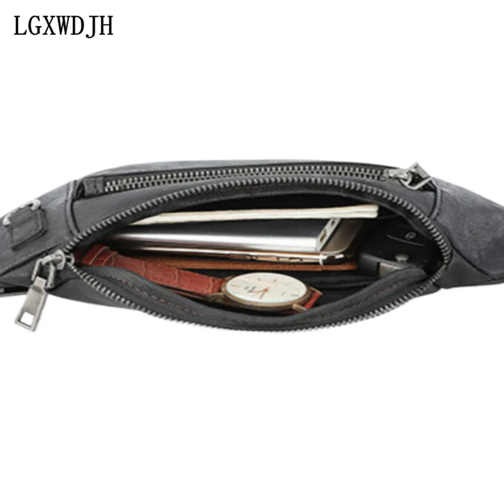 Multifunctional mobile phone Man belt pouch First layer cowhide Sports Waist pack Heart-shaped zipper belly bag  Men\'s brand bag