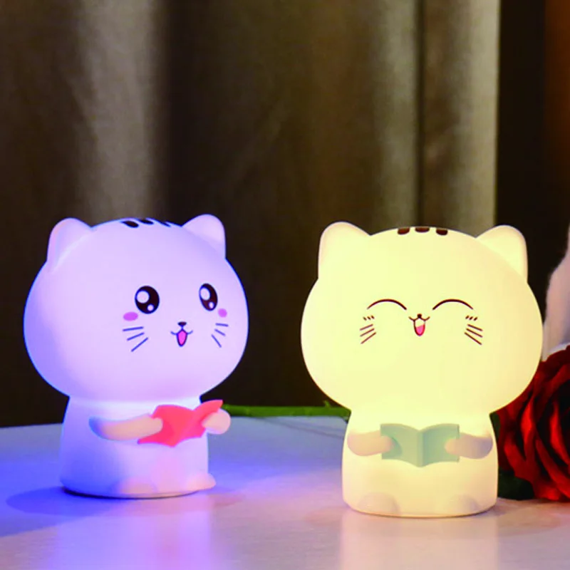 Colorful Life Cute Cat Silicone Night Light Soft Lighting Kids Bedside Lamp Bedroom Decoration Holiday Gift