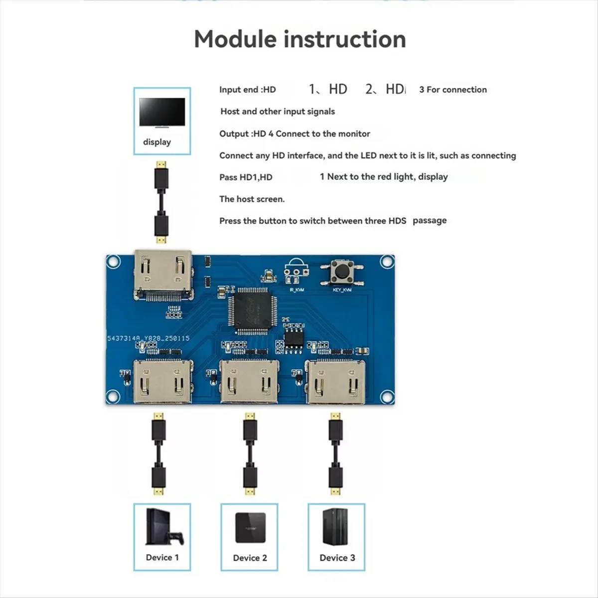 

A23G HDMI-Compatible Switch Splitter 3 in 1 Out Monitor Module HDMI-Compatible HD Distributor Display Module