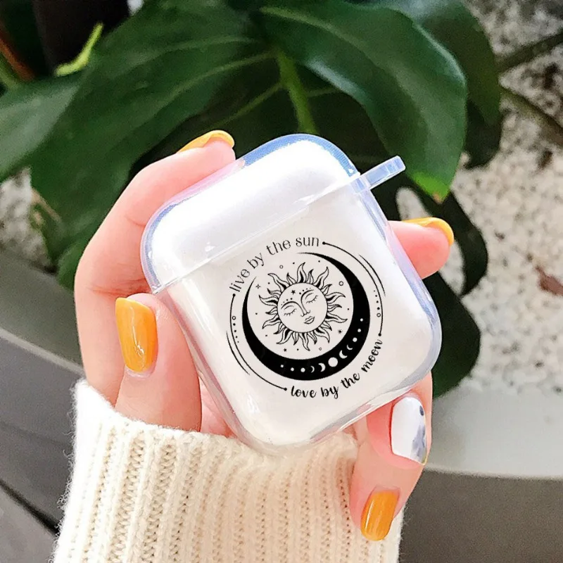 

Moon Sun Transparent Clear Earphone Case For Apple AirPods 4 3rd 2 Pro2 Cover For Airpod 1 3 Funny Cartoon Protective Box Shells