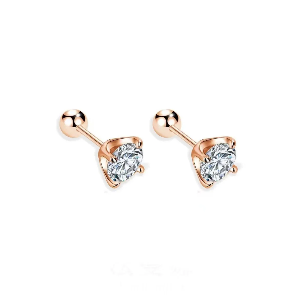

S925 Sterling Silver Brilliant Moissanite Earrings, Champagne Gold Four-claw Ball Screw Back, Ladies Casual Fashion Earrings