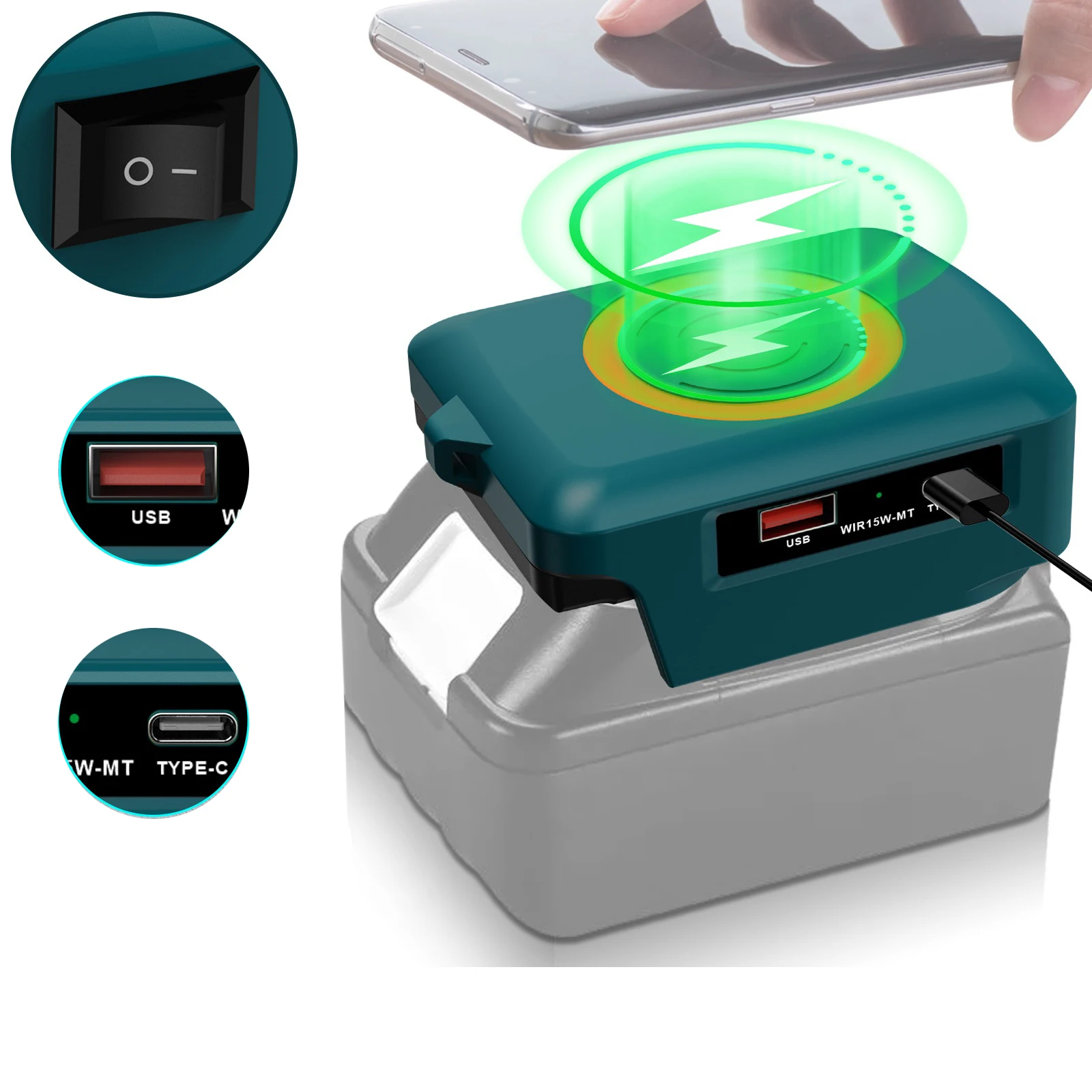 

1Set Wireless Charger Adapter for BL1830 BL1815 BL1840 18V Battery 110x74mm 14.4-22V tool 7-15W Advanced Protection Features