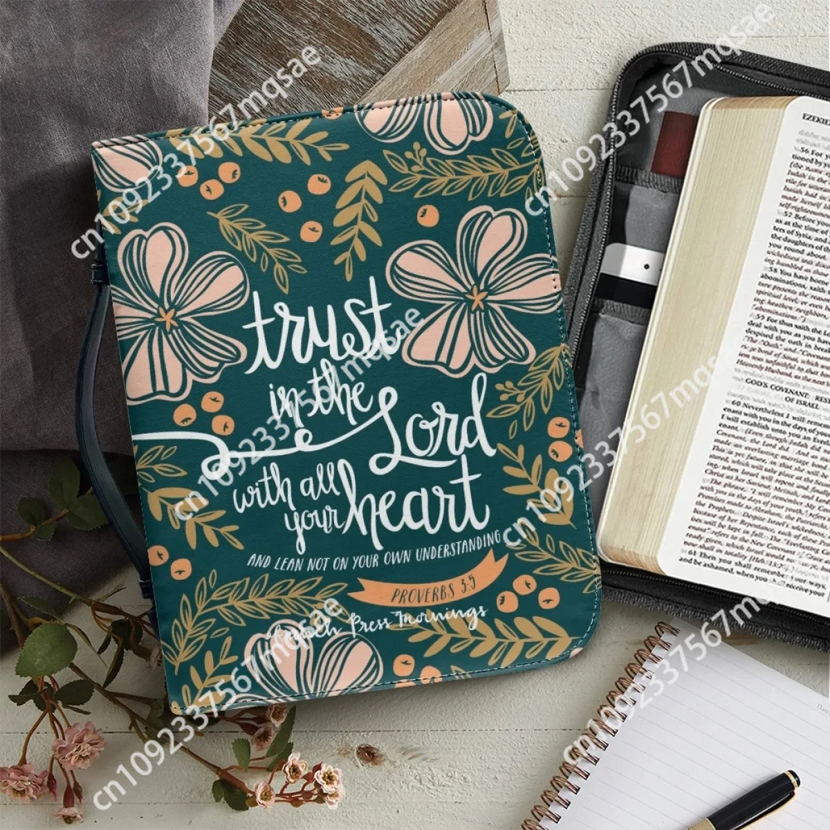 

Flower Pattern Bible Bag Cover Case Bible Hymns Printing Scripture Carrying Book Case Vintage Bible Storage Bags Women Handbags