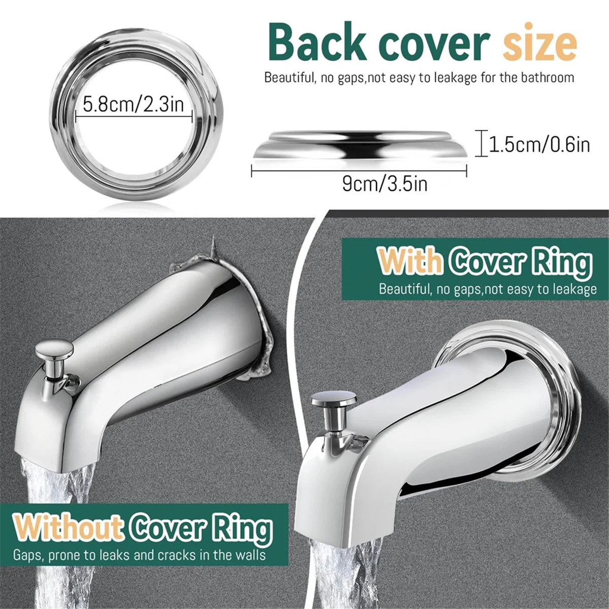 Bica de banheira ABJZ com desviador, torneira de banheira de banheiro com anel de cobertura de bico de banheira, cabe em tubo de água de cobre de 1/2 pol. (5/8 pol. de diâmetro)