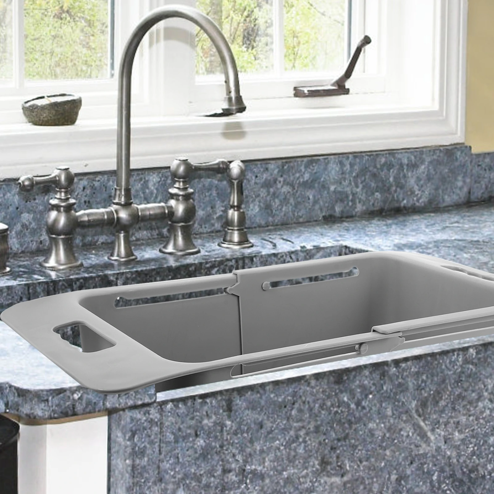 

Kitchen Sink Filter Basket Practical Storage Organizer For Vegetables Fruits Adjustable Drain Rack Nordic Grey