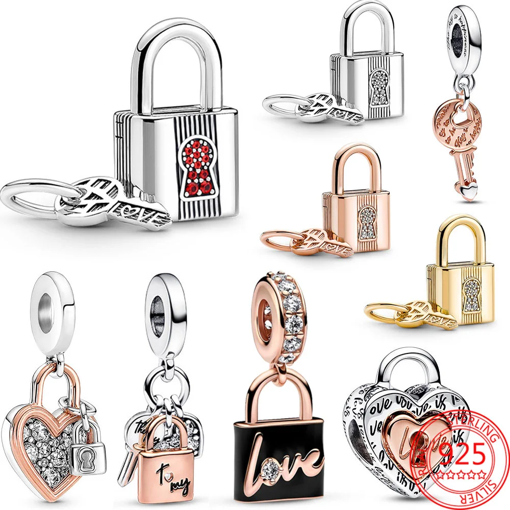 New 925 Sterling Silver Padlock And Love Key Charm Fit Bracelet Silver 925 Original Charms For Valentine's Day Gift Jewelry