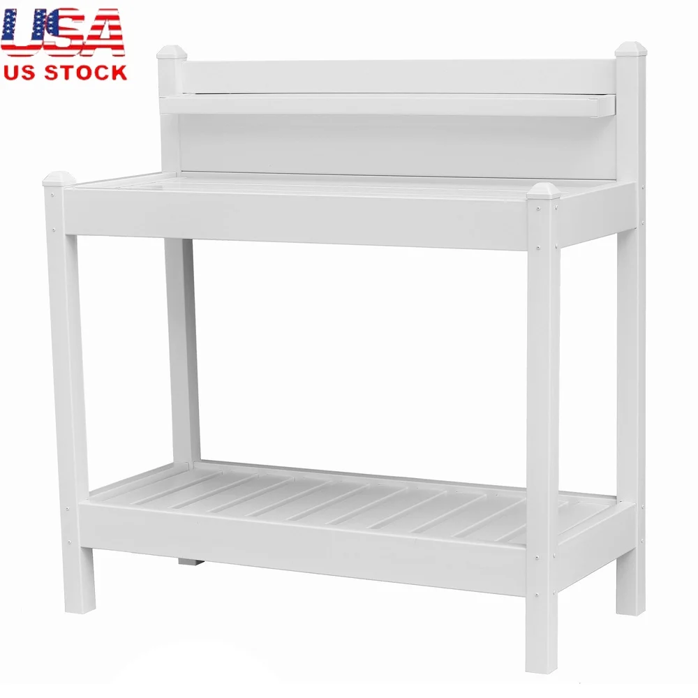 

Outdoor Potting Bench Gardening Table with Storage Durable PVC Vinyl Easy Maintenance Tools Supplies Greenhouse Patio