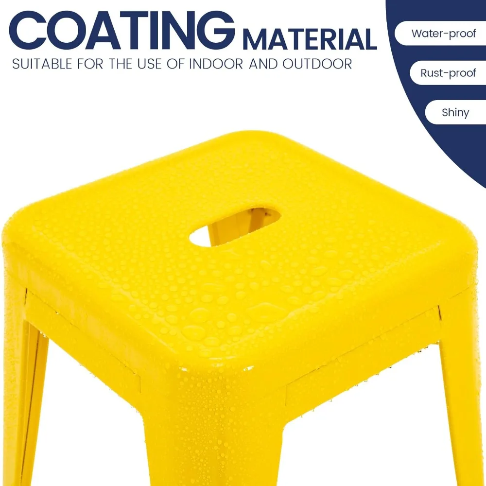 Conjunto de bancos de metal industrial de 18 unidades, bancos de sala de aula empilháveis, cadeiras de jantar de metal sem encosto para ambientes internos e externos, cozinha curta