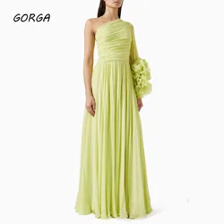 GORGA Simple Yellow One-Shoulder A-LINE 2024 Slim Chiffon Backless Long Sleeve Ocassion Gown Floor-Length Formal Evening Dress