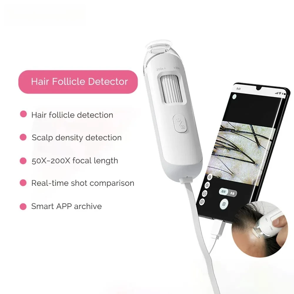 Visual Dermatoscope Scalp Detector 50X/200X Magnifying Scalp Facial Skin Analyzer Machine Mini Hair Follicle Pore Skin Tester