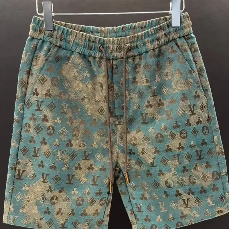 2025 Summer Casual Men's Light Luxury Fashion Casual Printed Five Quarter Pants Trendy Pants Pine Beach Shorts Comfortable